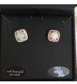Opal & White Sapphire Stud Earrings