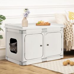 New in box X-large Litter Box Enclosure, White Nightstand Pet House With Double Doors