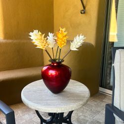 Set Of 8 Artificial Bromeliad Flowers, vase containing artificial bromeliad flowers. On Red Color For Decoration 