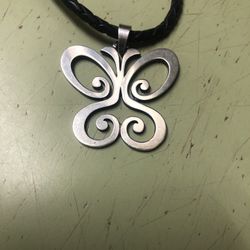 James Avery Butterfly And Leather Necklace 
