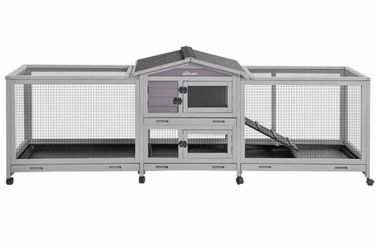 Large Rabbit Hutch AIR65 with 4 Pull-Out Trays and Wheels, 14.57 ft²
