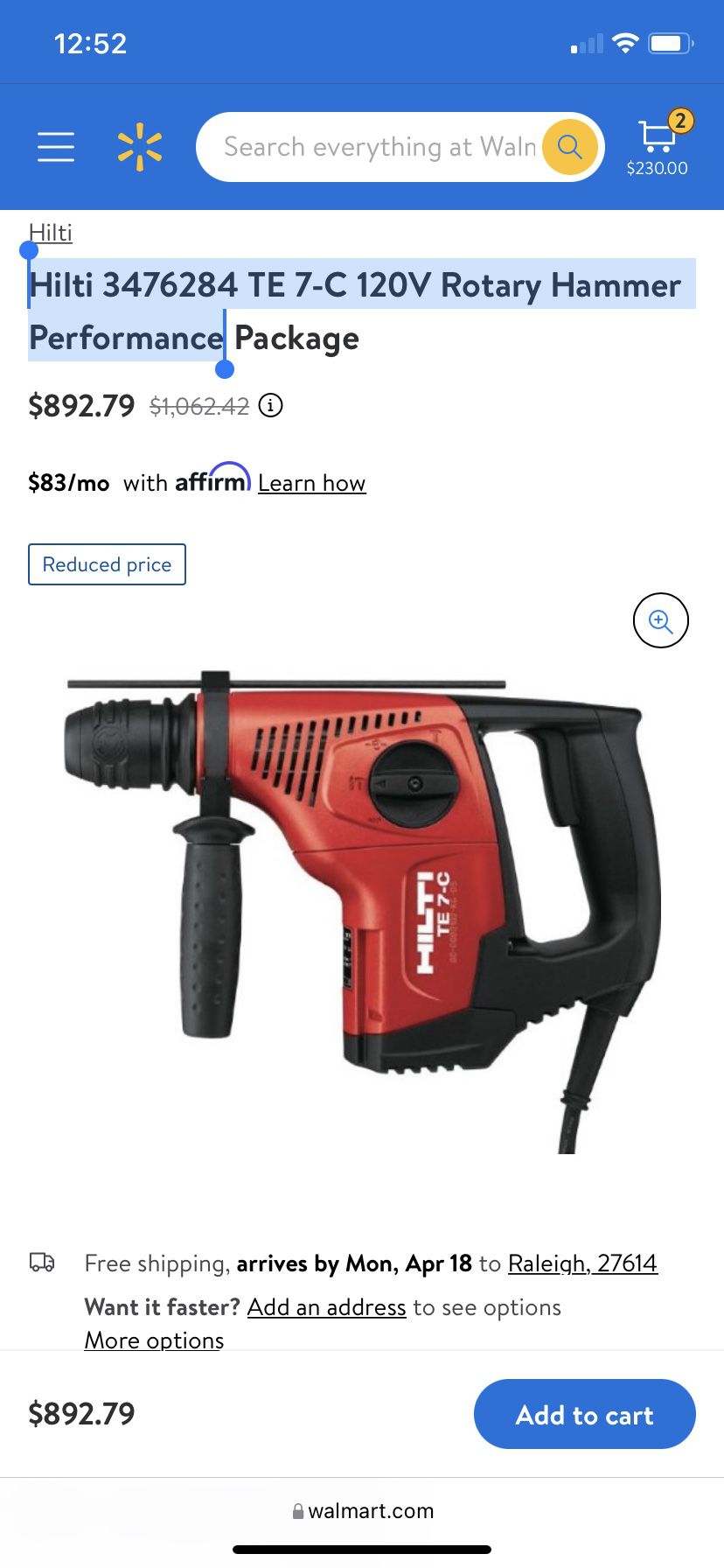 Hilti TE 7-C 120V Rotary Hammer Performance for Sale in Brentwood, NC  OfferUp