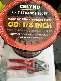 CELYND 1/8 Black Deck Railind Cable T316 Stainless Steel 7•7 Strands 500 Ft