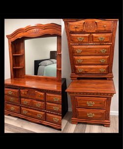 Solid Wood Dresser with Mirror and Chest Set