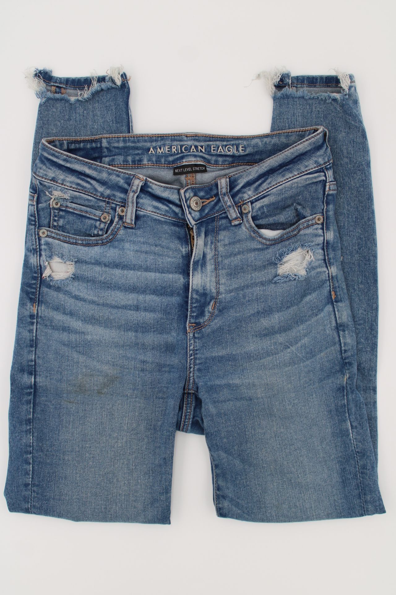 American Eagle Medium Wash Distressed Skinny Jeans Size 6 Raw Hem