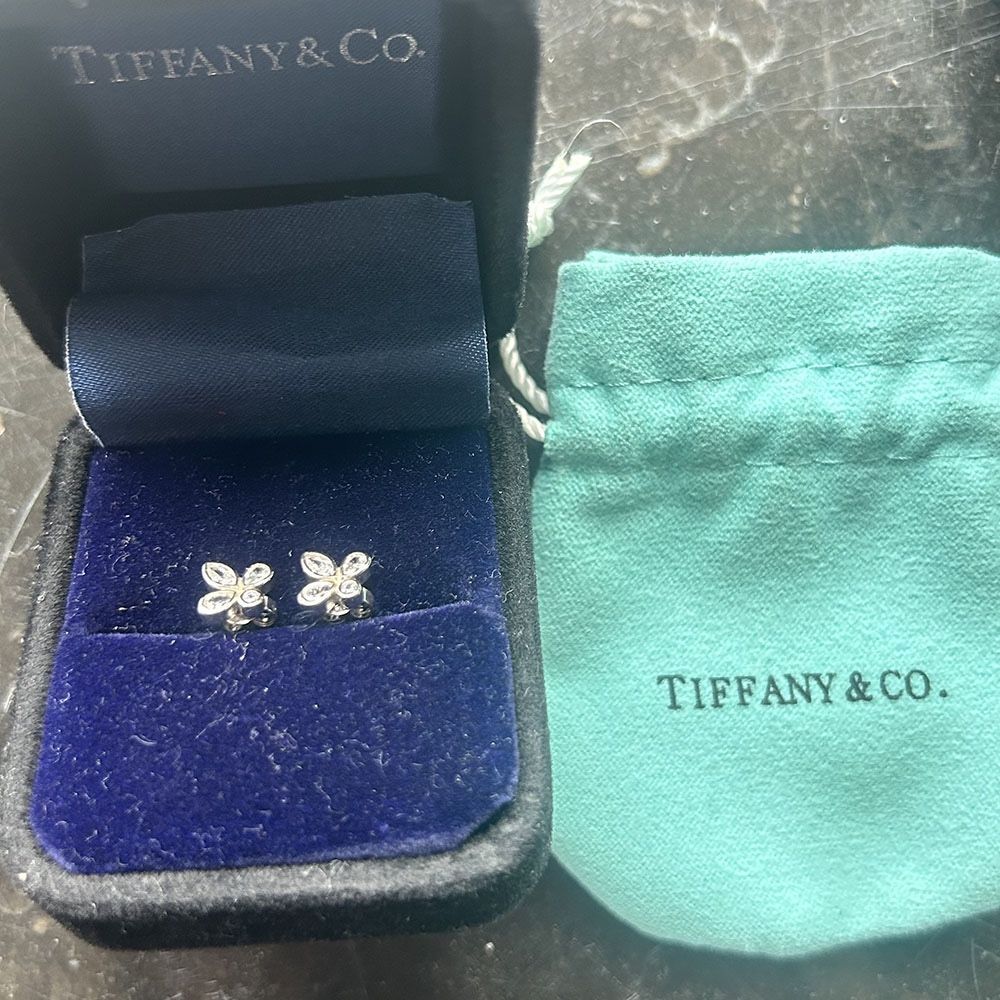 Tiffany & Co Sterling Silver Bow Earrings With Diamonds
