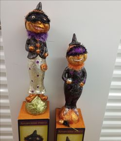 Cracker Barrel Whimsical Masquerade Party Foil / Paper Mache Pumpkins Man 19” & Woman 21"