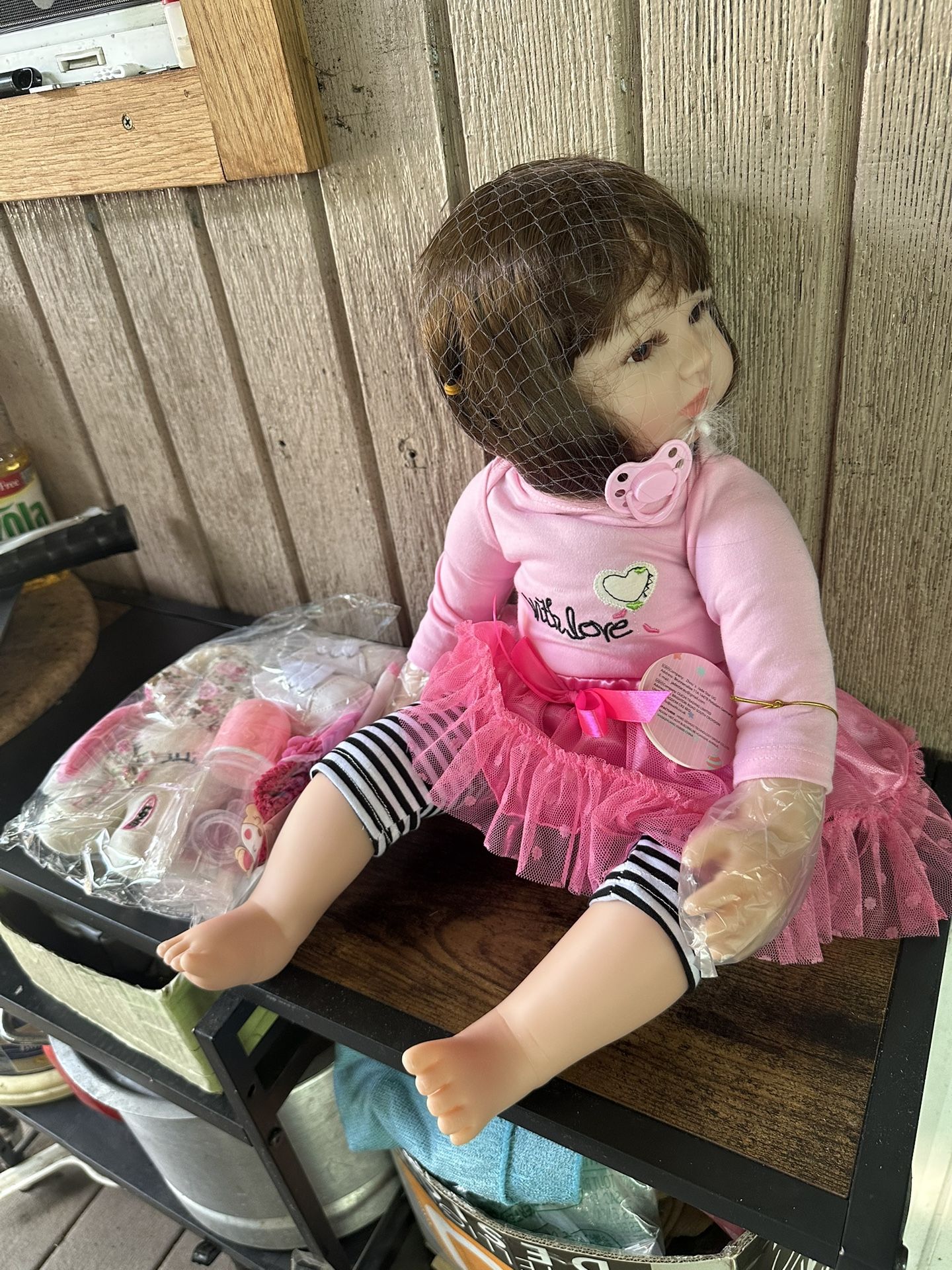 Reborn Toddler Dolls Girl Lifelike 24 inches Silicone Baby Doll with Long Brown Hair Open Eyes Look Real