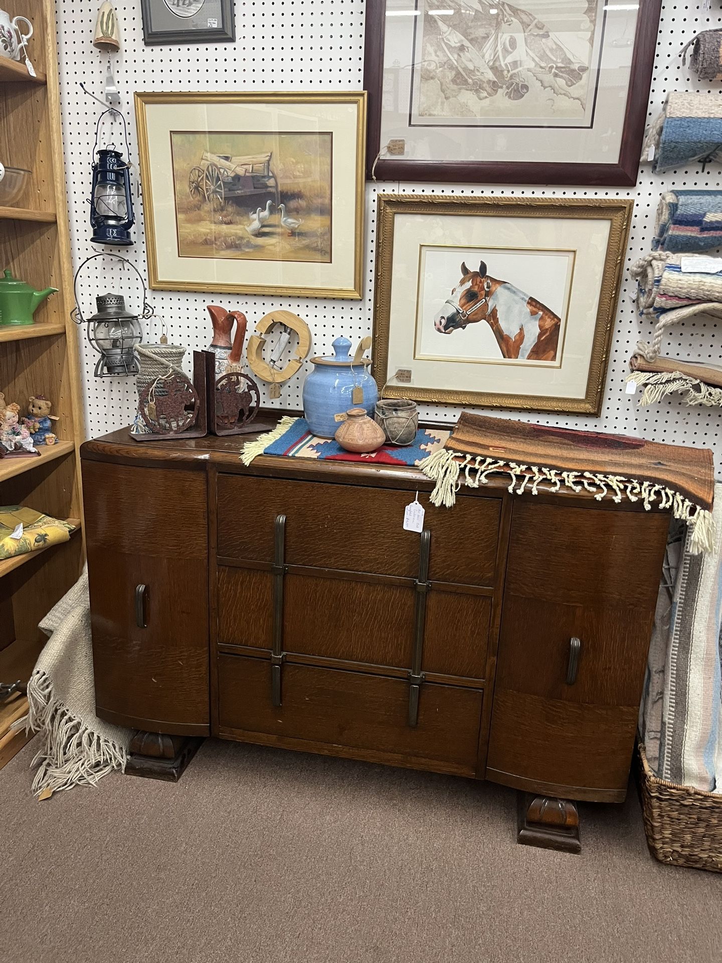 Antique Art Deco Oak Credenza