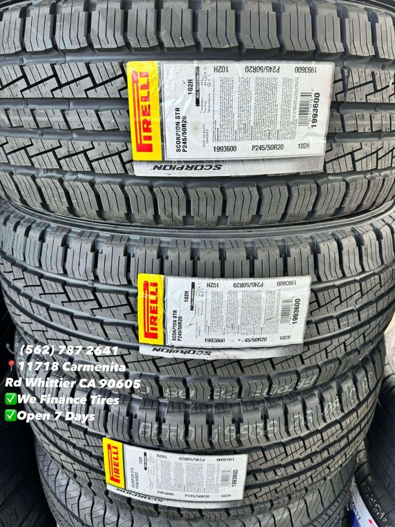 245/50R20 Pirelli Scorpion New Set of Tires Installed and Balanced Set de Llantas Nuevas Instaladas y Balanceadas
