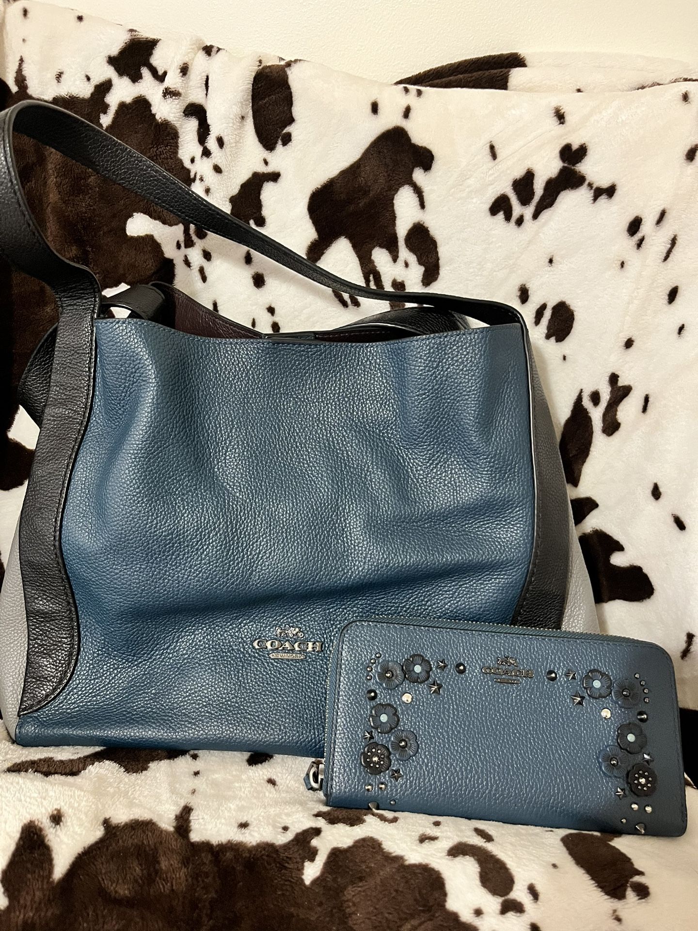 Coach Colorblock Hadley Hobo Peacock Multi/Gunmetal and Coach Tea Rose wallet 