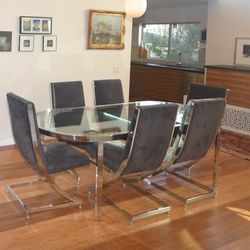 1070s chrome And Glass Dining Set