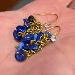 GENUINE EARTH MINED LAPIS LAZUL AND TOPAZ EARRINGS THE HOOKS ARE STERLING SILVER