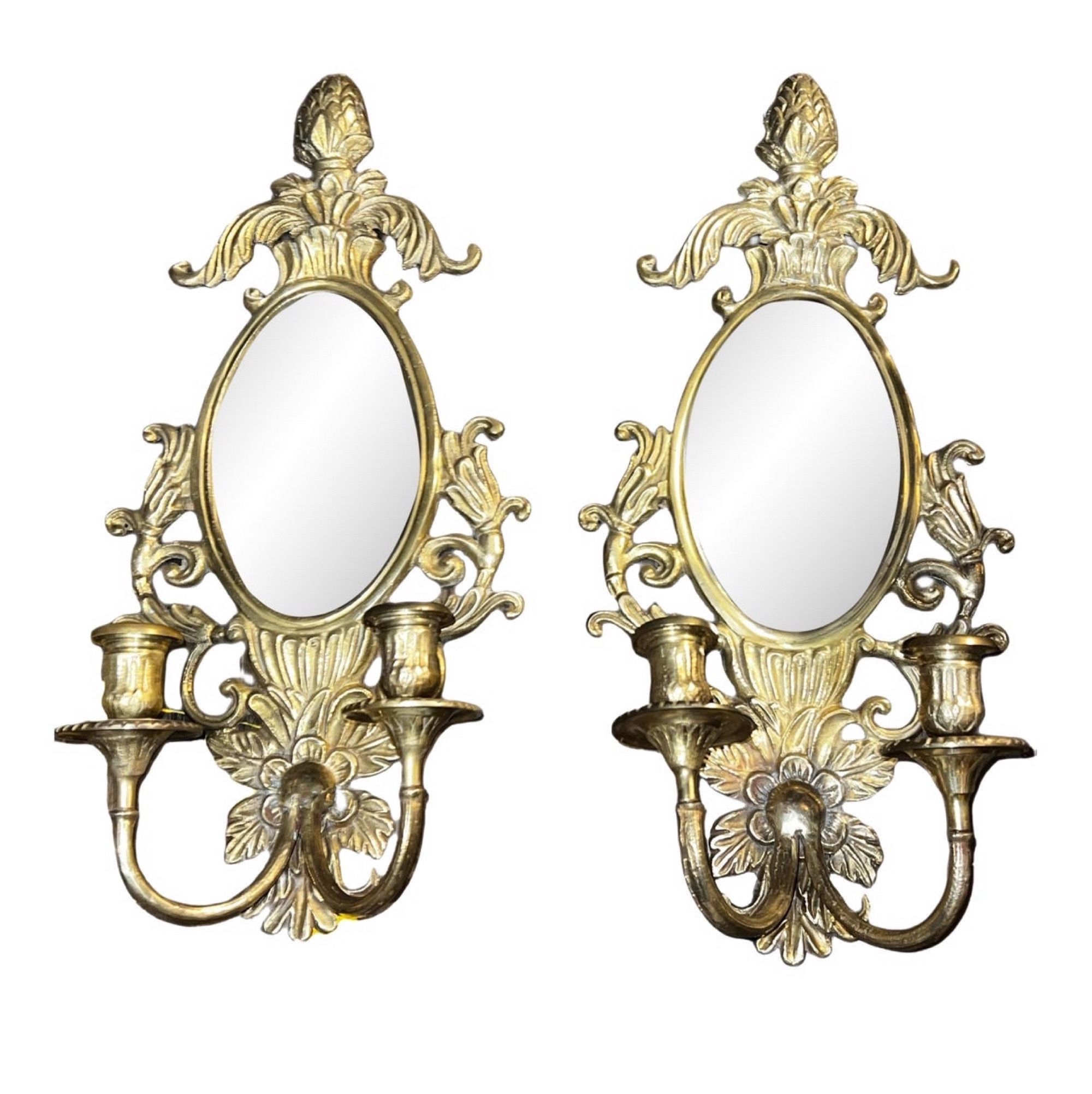 Pair of 1920’s Art Nouveau Mirrored Wall Sconces with Tapered Candle Holders 