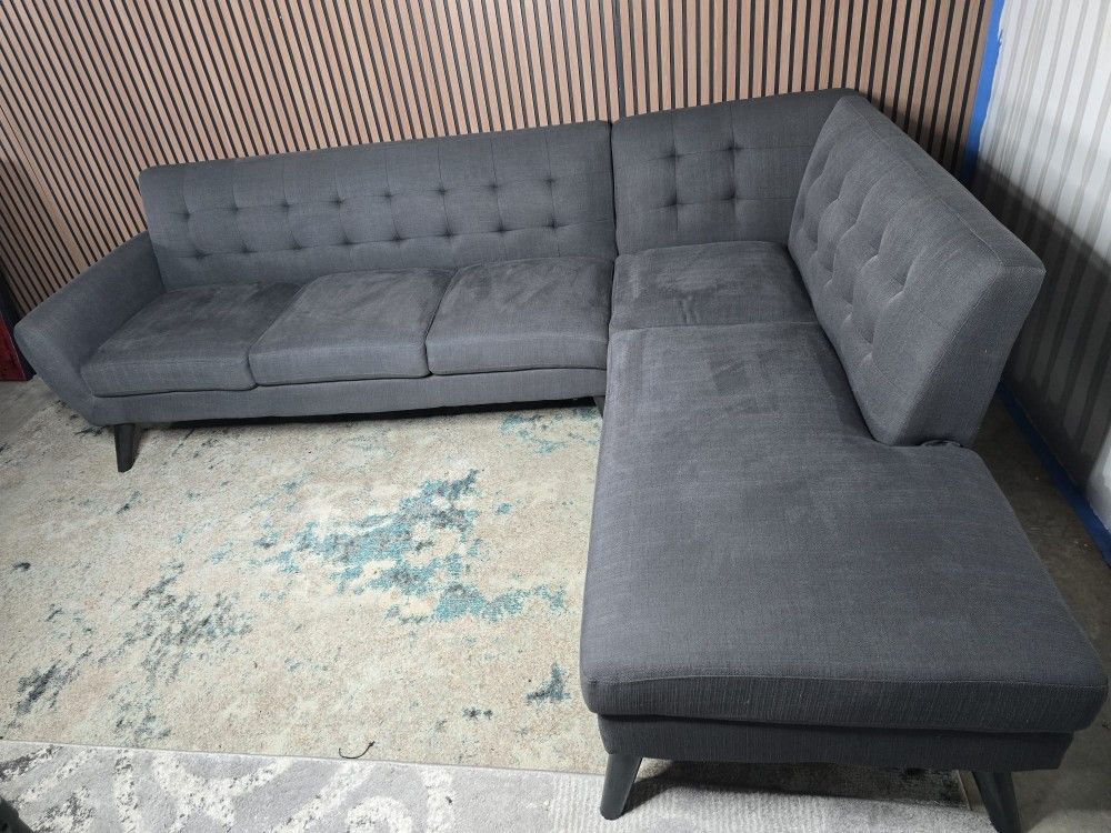 Mid-Century Modern Style Dark Gray 2 Piece Tuffted Sectional Sofa