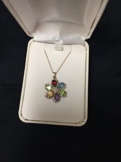 10kt Yellow Gold Multi Gemstone and Diamond Necklace