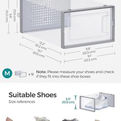 SONGMICS Shoe Boxes Storage Organizers Stackable Clear Plastic Boxes Set of 12 - Gray