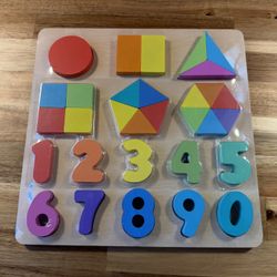 Baby / Toddler Wooden Numbers and Shapes Puzzle - New 