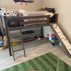 Kids Twin Loft Bed with Slide & Ladder