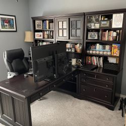 T Shaped Desk with Dual Bookcase