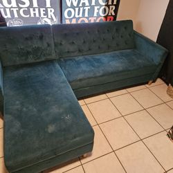 Teal/Turquoise Love Seat With Chaise - Storage Under Chaise