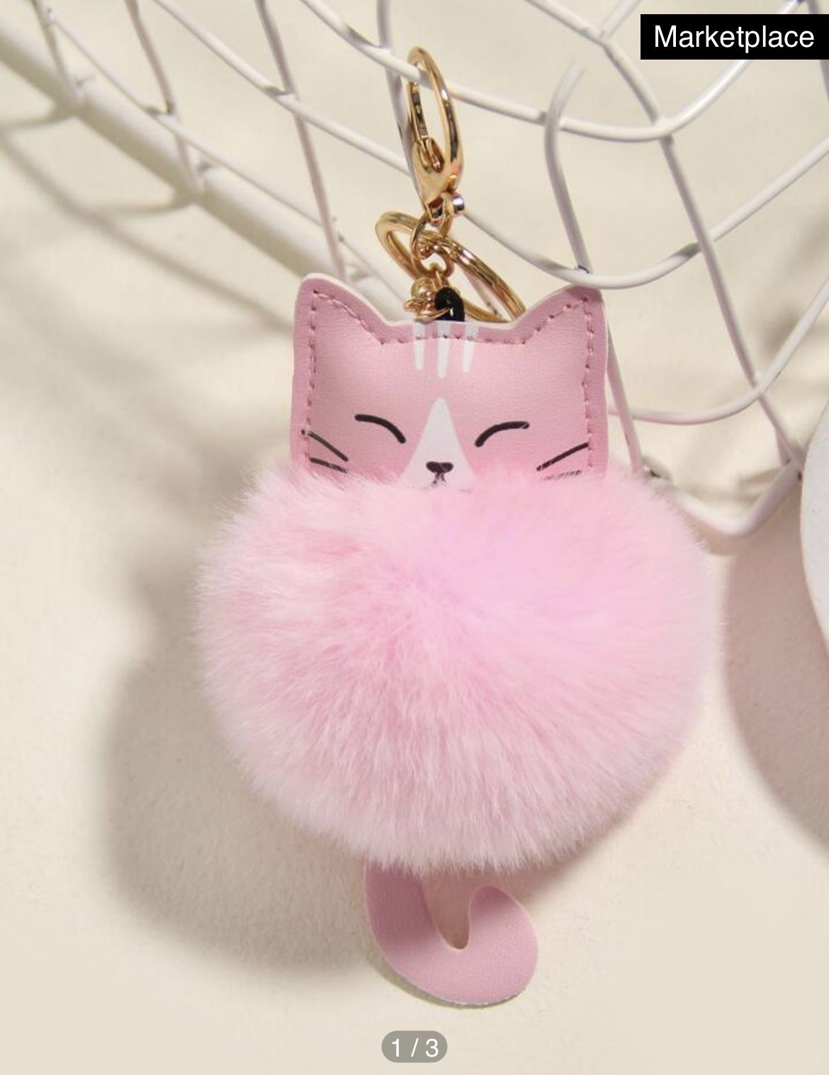 New Pink Cat Pom-Pom Keychain