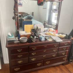 Ol School Cherry Oak Dresser With Mirror