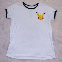 White Pikachu Graphic Short Sleeve T-Shirt