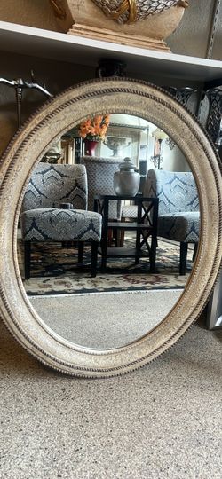 Lovely decorative oval wall mirror w rope like trims and distress for ...