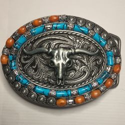 Belt Buckle With Simulated Turquoise 