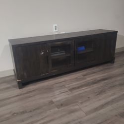 Dark Brown TV Stand with Glass Doors