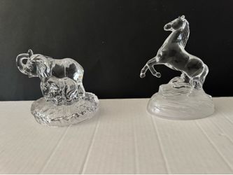 Crystal figurine Mama & baby Elephant & Cristal d’ Argues rearing Horse