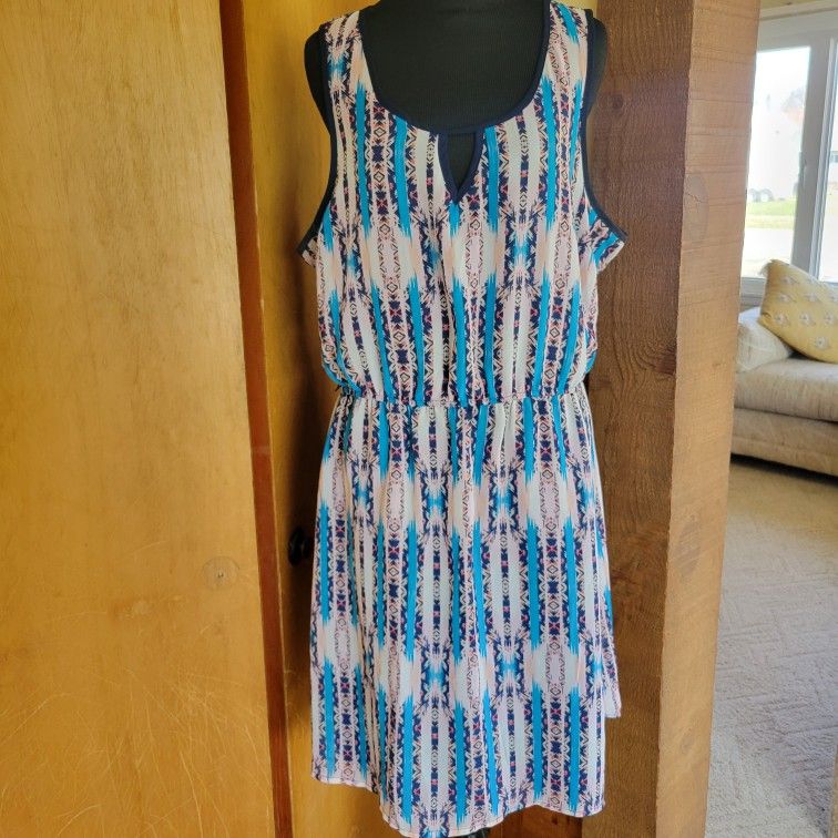 Vintage Vanity Brand Blue Pink Criss-Cross Back Design Women's Dress Size XL 