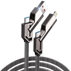 new USB C Cable, 4 in 1 Charging Cable (3.3ft), 60W [Fast Charging and Data Transmission] Zinc Alloy Housing Flat Braid Multi Charge Cable for iPhone 