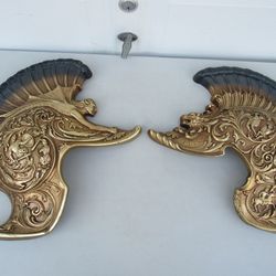 Syroco Roman Gladiator Helmets Lifesize Gold Tone Vintage Wall Decor
