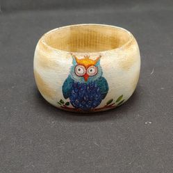 Vintage Hand Painted Wood Owl Bracelet