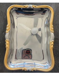 Zahran Vintage 18/10 Stainless Steel Serving Tray with Gold Trim