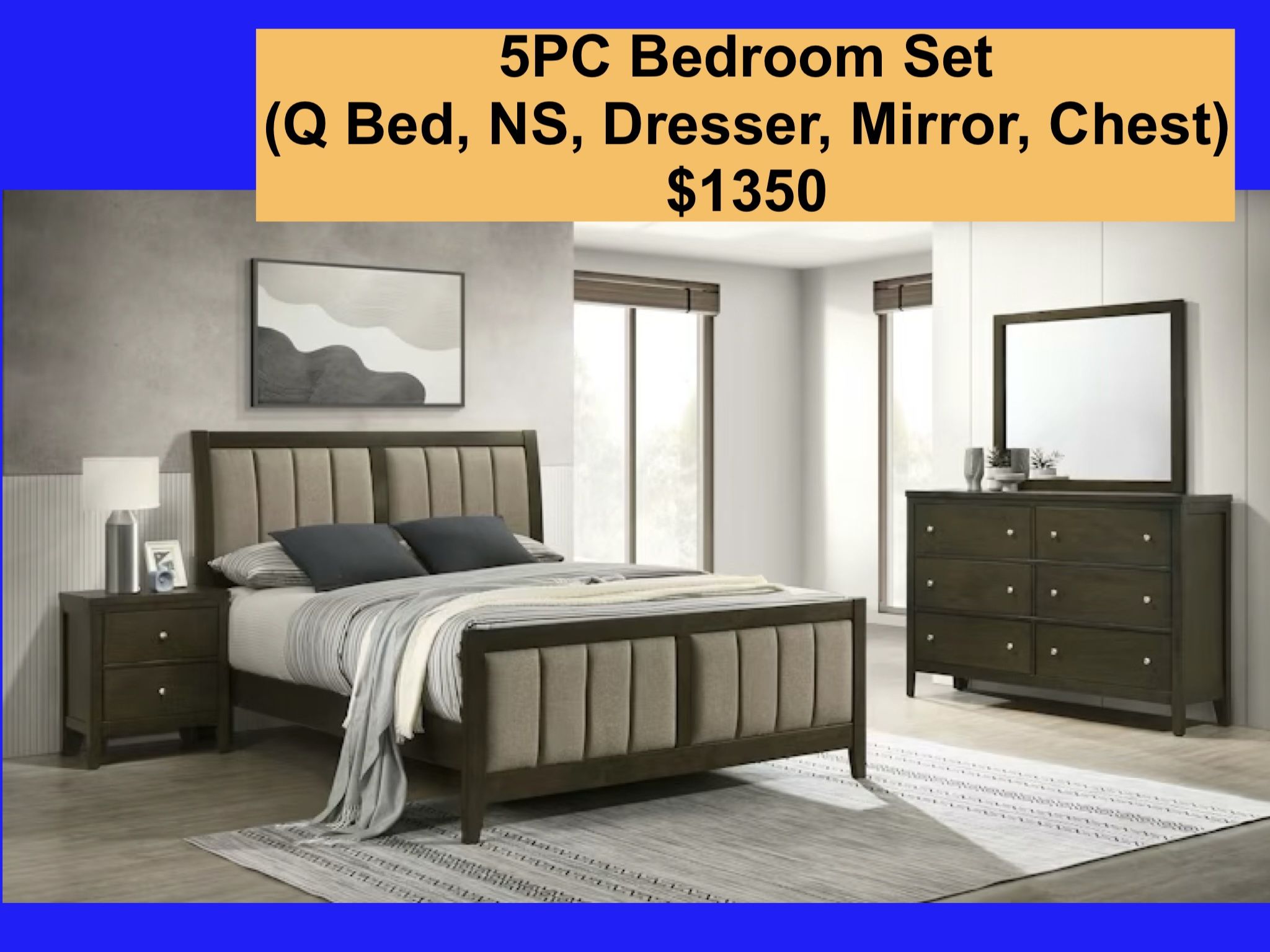 🌺 FREE DELIVERY 🌺Brand New 5PC Queen Size Bedroom Set 