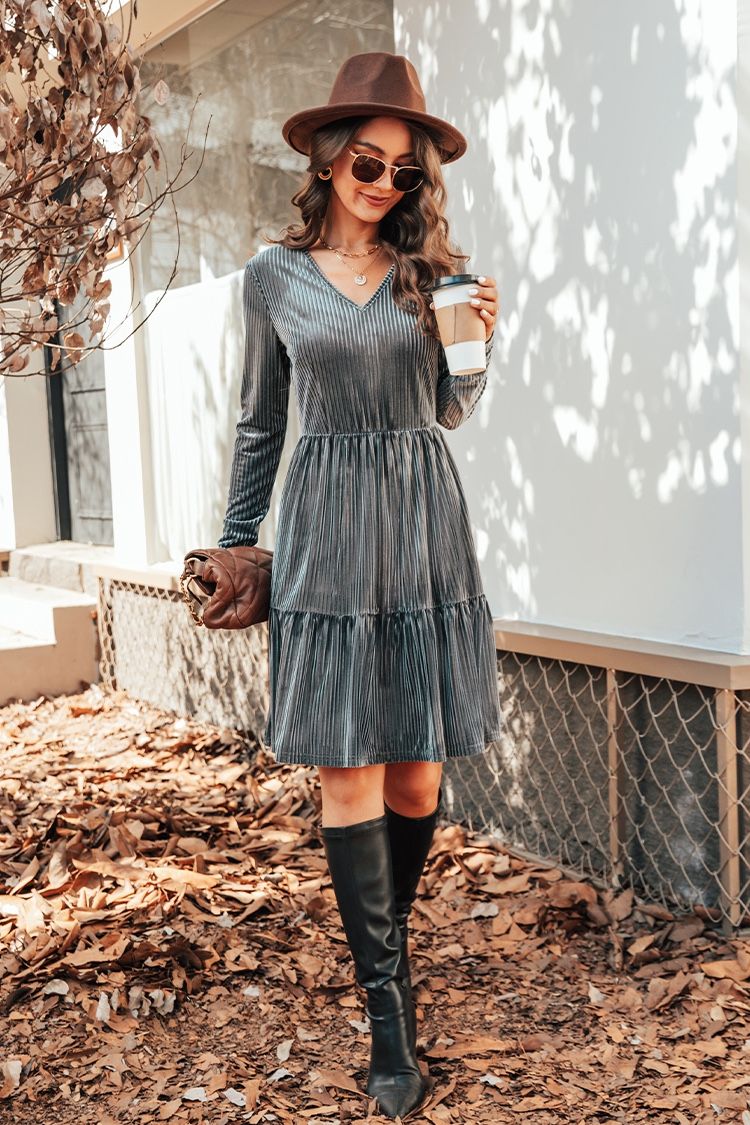 Dress Edna Velvet Tiered Flounce Dress
