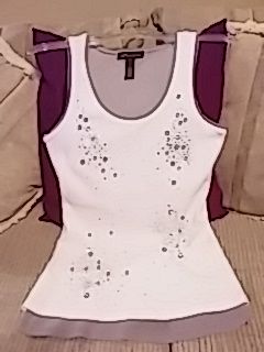 Super Cute Taupe and White Tank w/really cute Stones.Women Size Med. Brand is I-N-C.