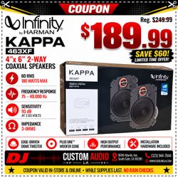 Infinity Car Speakers Set 4x6" 2-Way Coaxial Speaker System 180 Watts Kappa 463XF 🚨 Payment Options Available 🚨