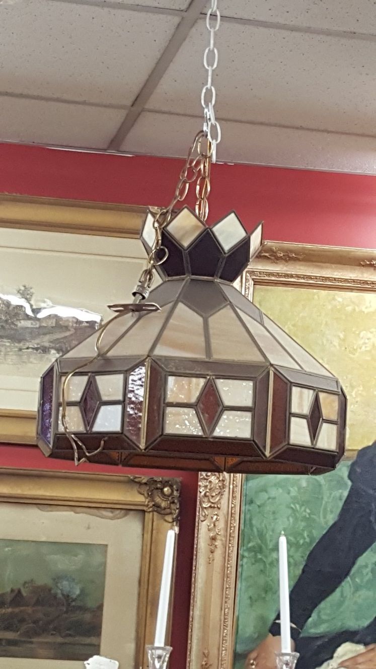 Vintage slag glass hanging light fixture chandelier
