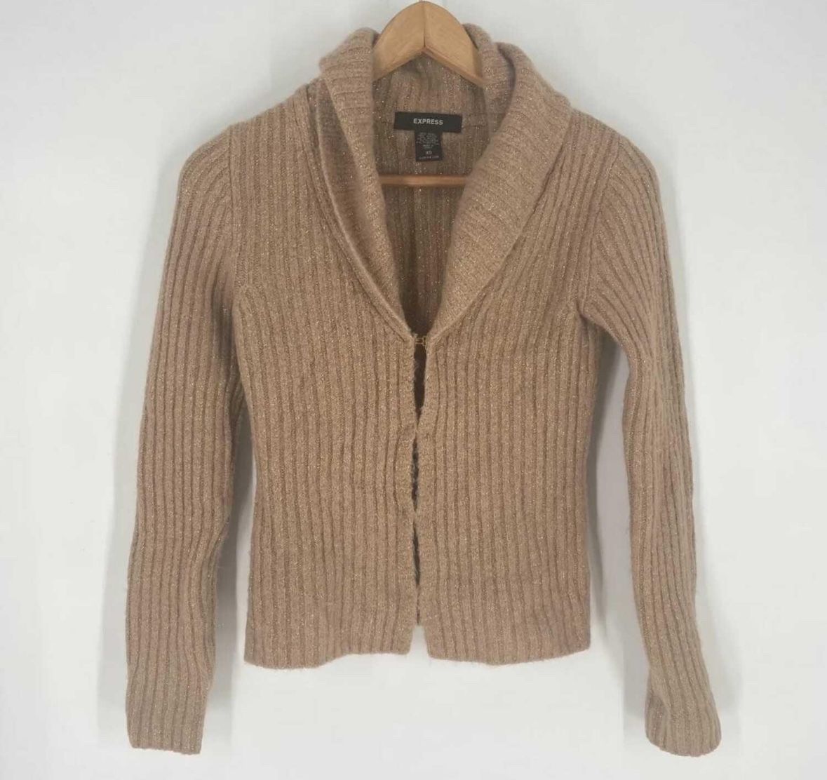 Express Women’s Brown Wool Blend Shawl Collar Cardigan Sweater Size XS