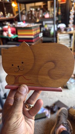 Wooden cat piggy bank