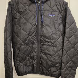 Patagonia Men's Diamond Quilted Bomber Hoody Jacket Size S Black Insulated Full