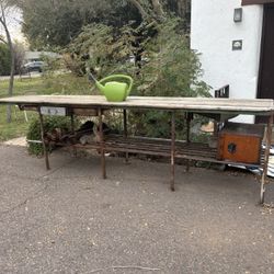 Antique Old Original 1800s Industrial Work Table 