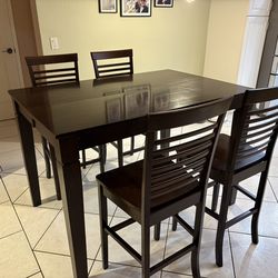 Solid Wood Counter Height Dining Table + 4 Chairs
