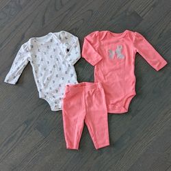Carter's Baby Girl 3-Piece Bodysuits & Bottom Outfit Set, 0-3 Months
