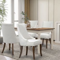 4X Cream white fabric dining chairs