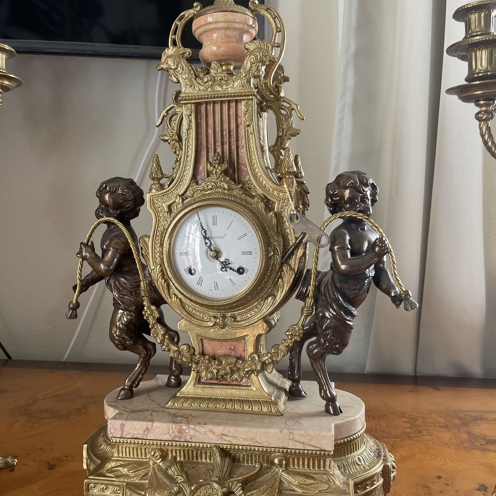 IMPERIAL BREVETTATO MANTLE CLOCK CANDELABRA GARNITURE SET ITALY 20TH C ORNATE